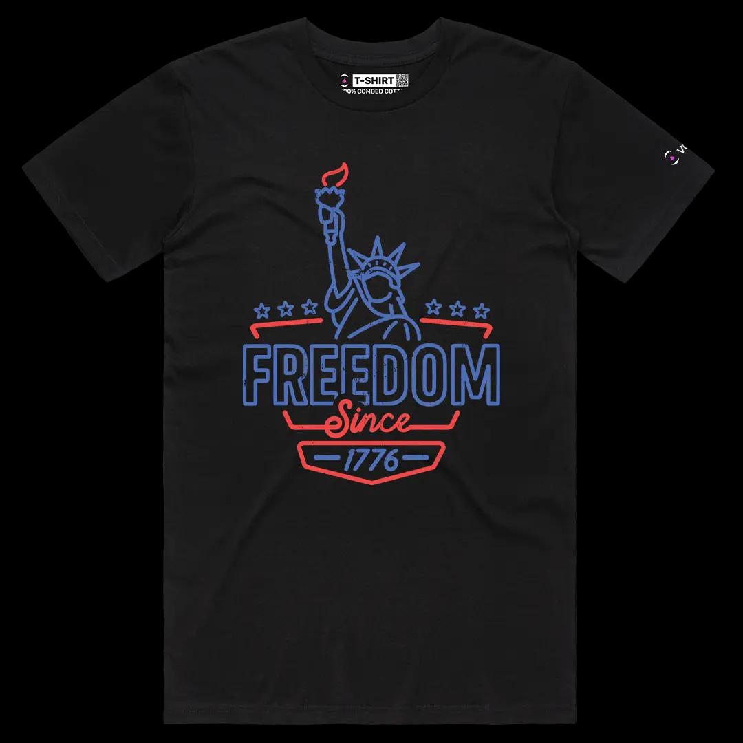 VOICEART Black Male Regular Freedom Lady Liberty Patriotic Graphic Tee for US Holidays Short Sleeve Shirt for Men and Women
