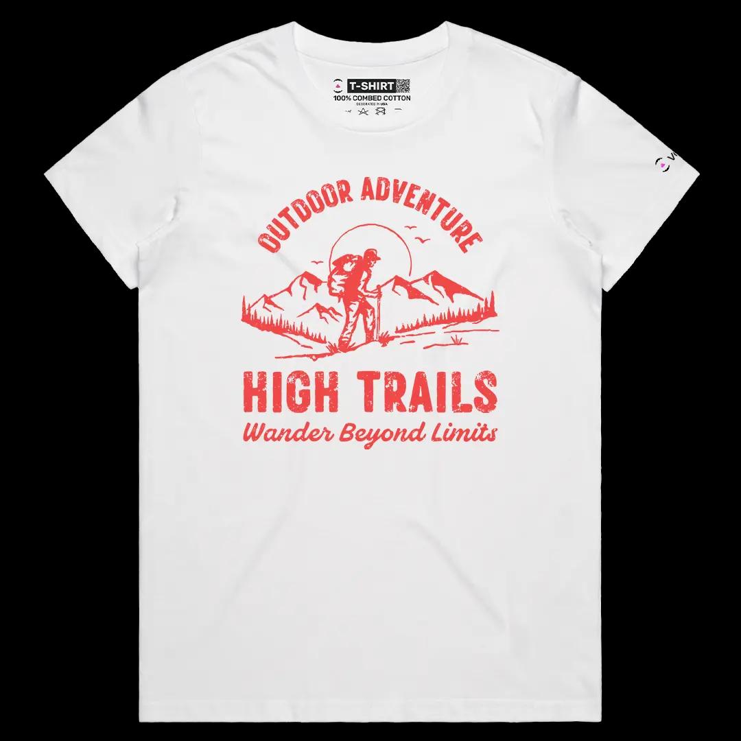 VOICEART White Female Regular High Trails Nature Graphic Tee for Outdoor Adventures Short Sleeve T-Shirt for Men and Women