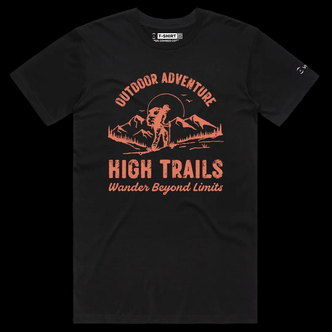 VOICEART Black Male Regular High Trails Nature Graphic Tee for Outdoor Adventures Short Sleeve T-Shirt for Men and Women