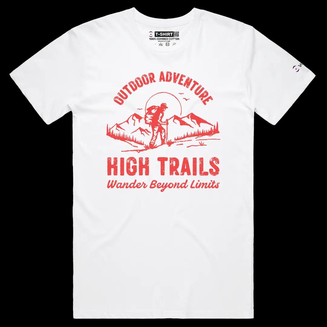 VOICEART White Male Regular High Trails Nature Graphic Tee for Outdoor Adventures Short Sleeve T-Shirt for Men and Women