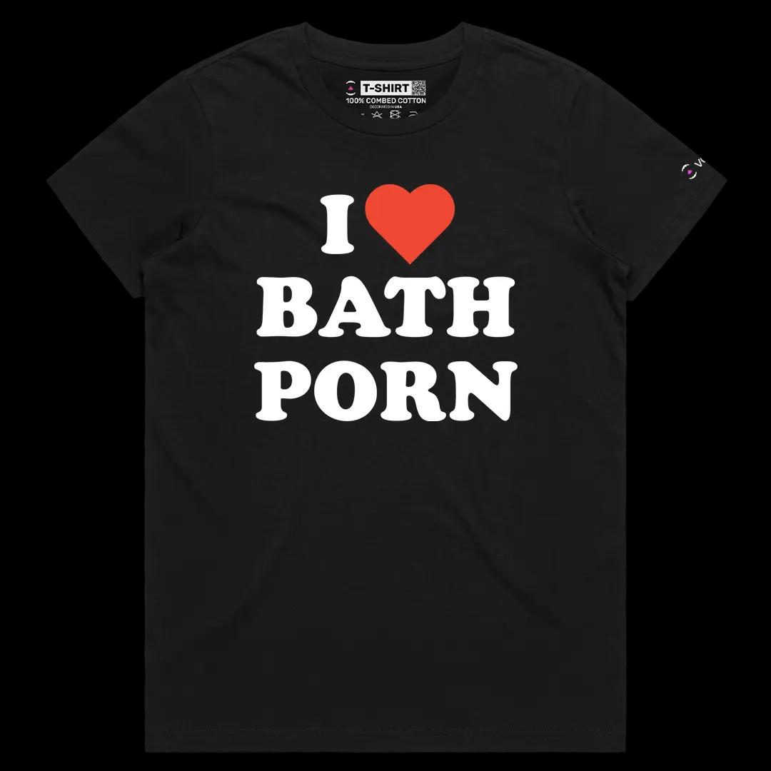 VOICEART Black Female Regular I Love Bath Porn Funny Graphic Meme Tee Dark Humor Short Sleeve Cotton TShirt for Men and Women