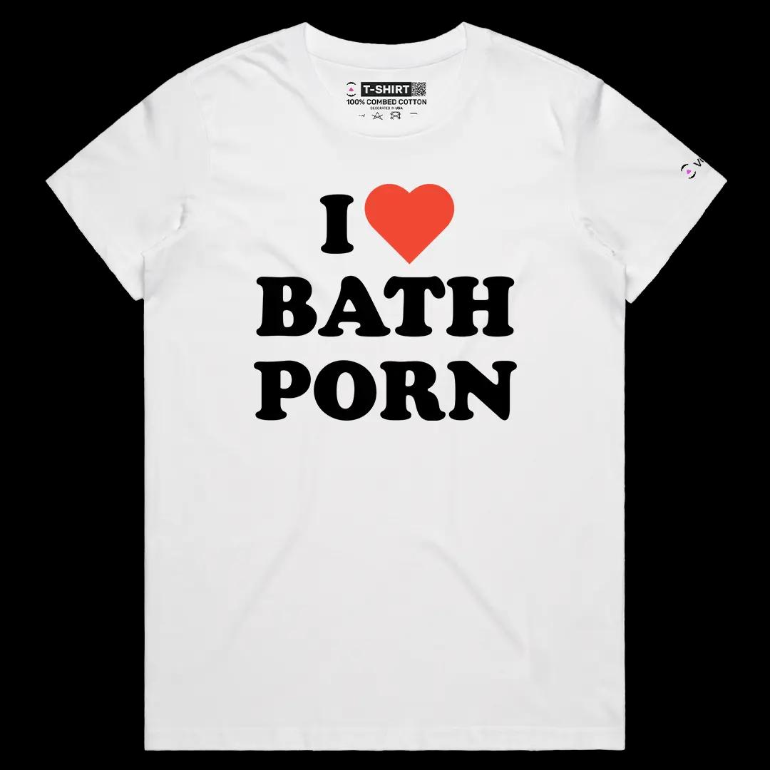 VOICEART White Female Regular I Love Bath Porn Funny Graphic Meme Tee Dark Humor Short Sleeve Cotton TShirt for Men and Women