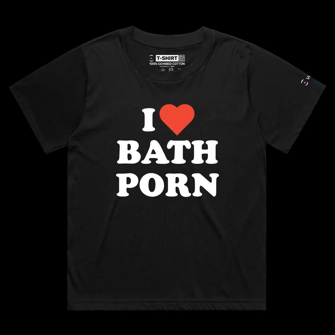 VOICEART Black Female Loose I Love Bath Porn Funny Graphic Meme Tee Dark Humor Short Sleeve Cotton TShirt for Men and Women