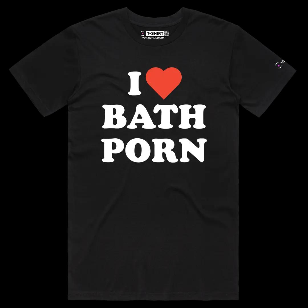 VOICEART Black Male Regular I Love Bath Porn Funny Graphic Meme Tee Dark Humor Short Sleeve Cotton TShirt for Men and Women