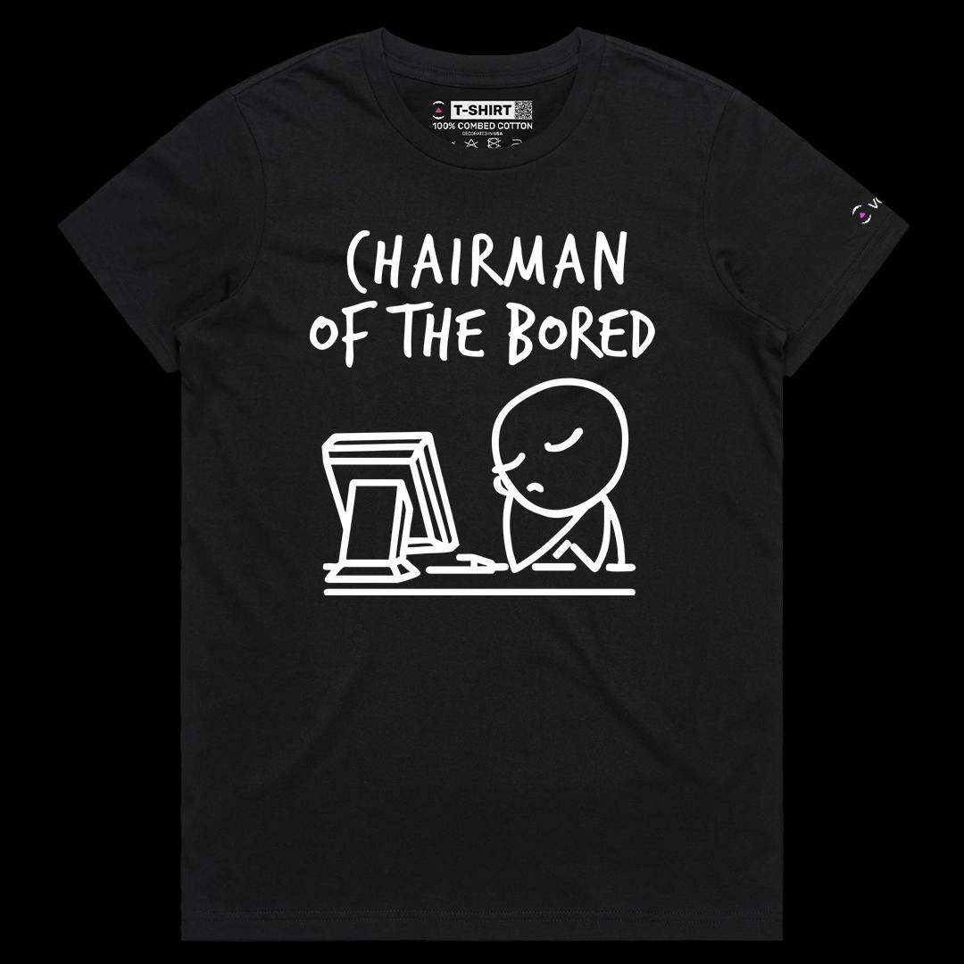 VOICEART Black Female Regular Chairman of the Bored Funny Meme Graphic Tee Short Sleeve T-Shirt for Men and Women