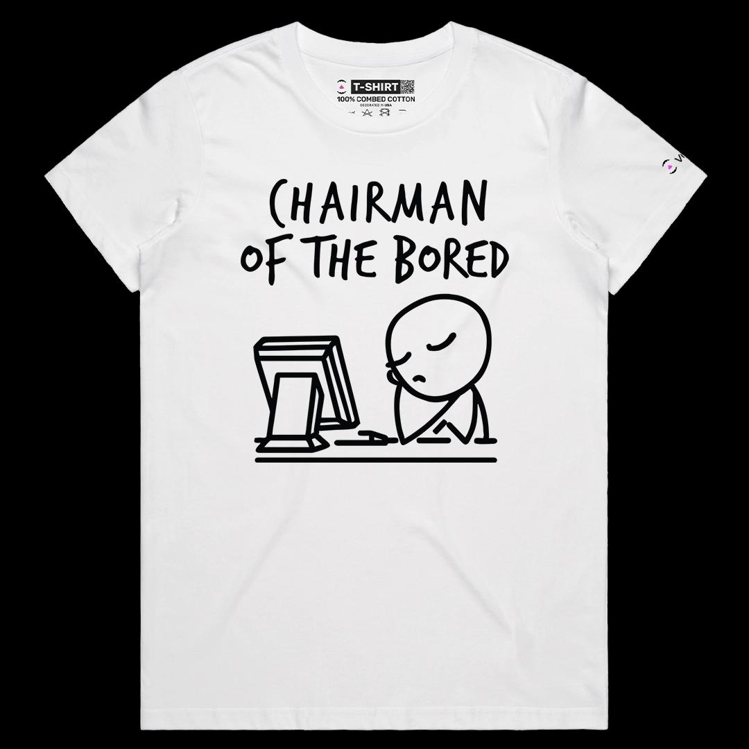VOICEART White Female Regular Chairman of the Bored Funny Meme Graphic Tee Short Sleeve T-Shirt for Men and Women