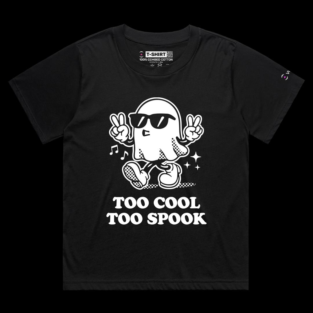 VOICEART Black Female Loose Too Cool To Spook Funny Halloween Graphic Tee for Holidays Short Sleeve Shirt for Men and Women