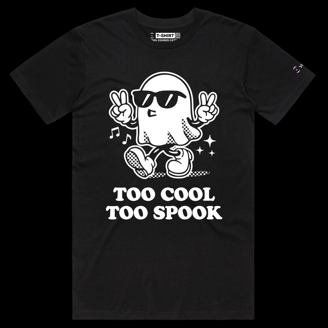 VOICEART Black Male Regular Too Cool To Spook Funny Halloween Graphic Tee for Holidays Short Sleeve Shirt for Men and Women