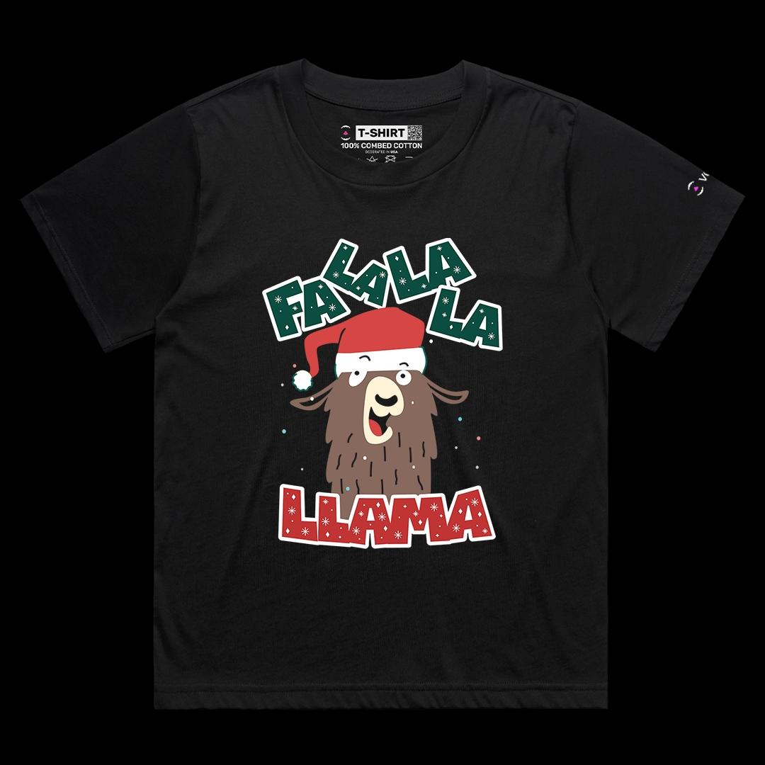 VOICEART Black Female Loose Singing Llama Funny Christmas Graphic Tee for Holidays Short Sleeve T-Shirt for Men and Women