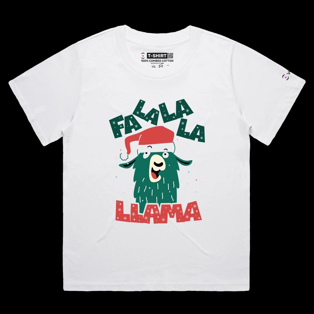 VOICEART White Female Loose Singing Llama Funny Christmas Graphic Tee for Holidays Short Sleeve T-Shirt for Men and Women