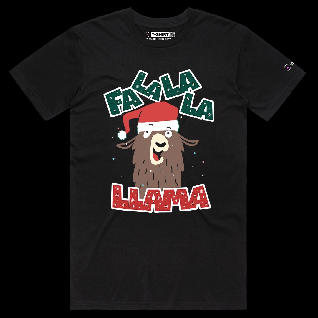 VOICEART Black Male Regular Singing Llama Funny Christmas Graphic Tee for Holidays Short Sleeve T-Shirt for Men and Women
