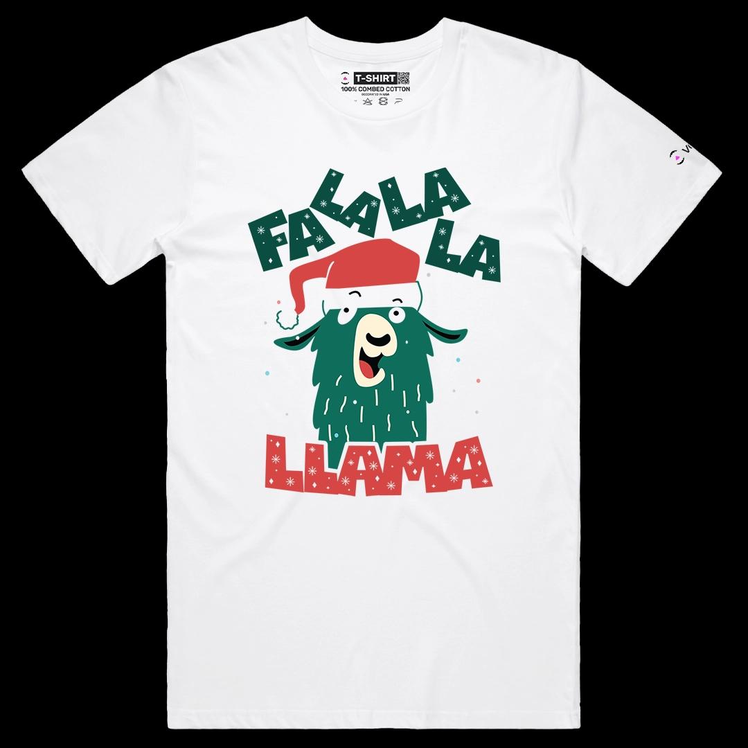 VOICEART White Male Regular Singing Llama Funny Christmas Graphic Tee for Holidays Short Sleeve T-Shirt for Men and Women