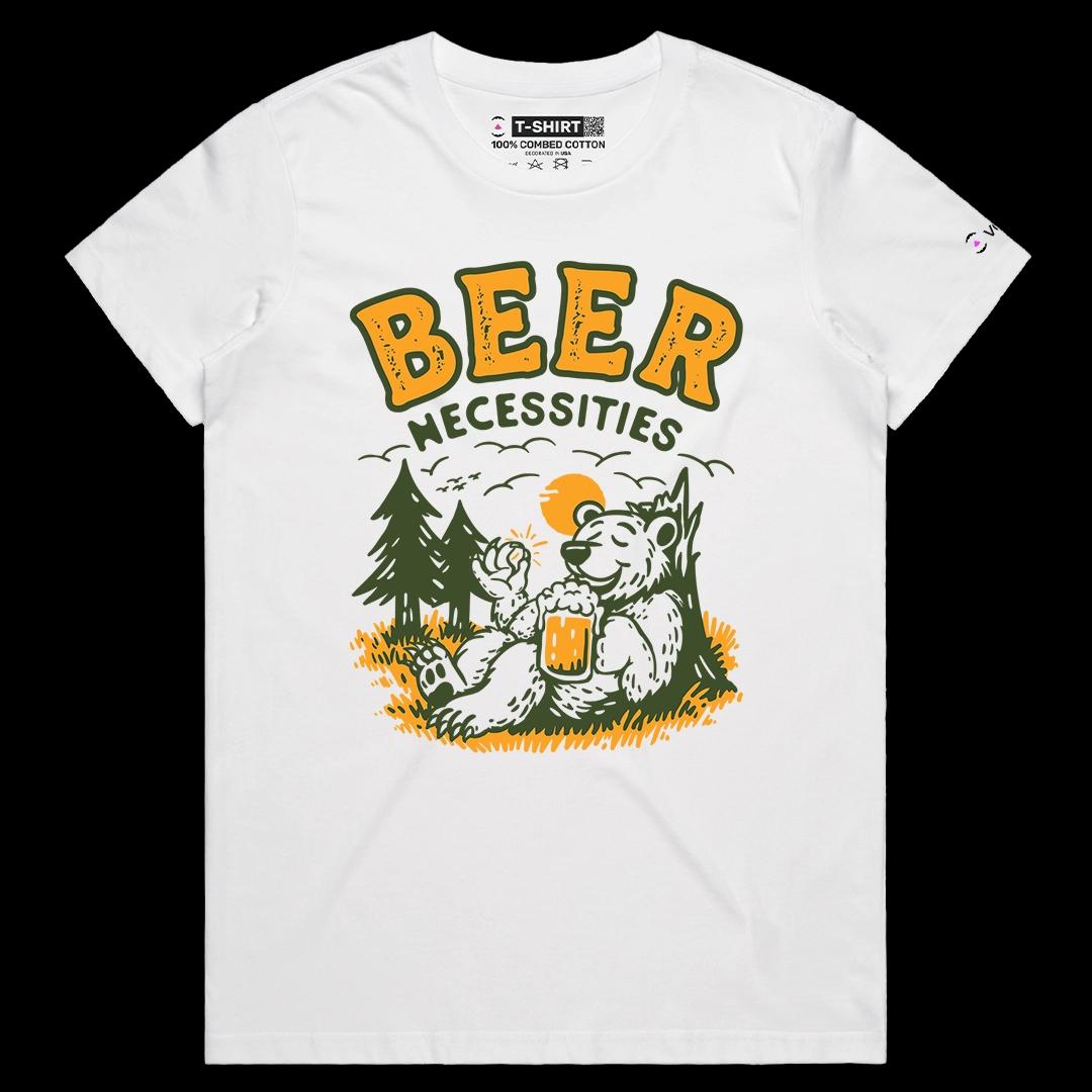 VOICEART White Female Regular Bear Holding Mug Funny Animals Premium Graphic Tee Short Sleeve T-Shirt for Men and Women