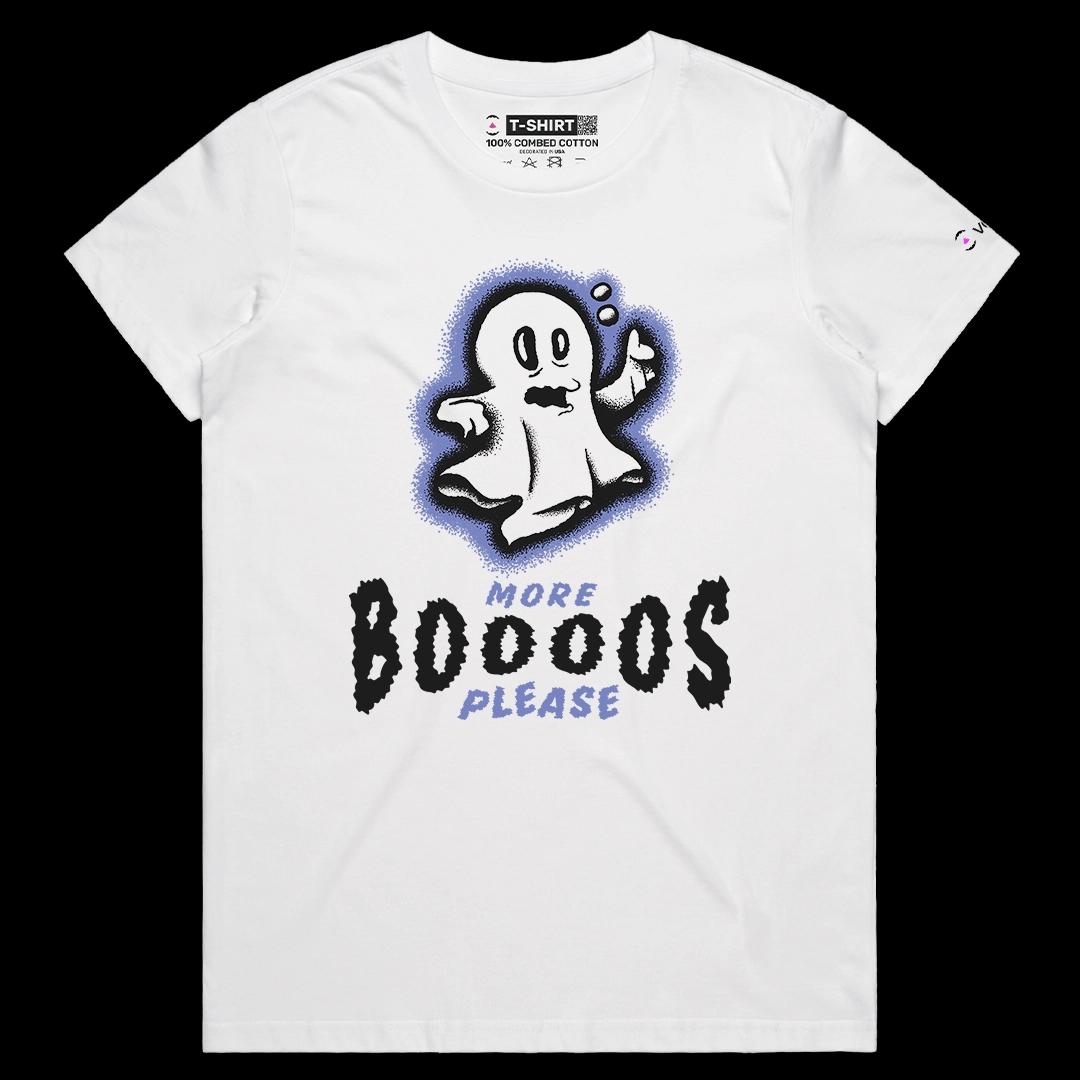 VOICEART White Female Regular Spooky Ghost Funny Halloween Graphic Tee for Holidays Short Sleeve T-Shirt for Men and Women