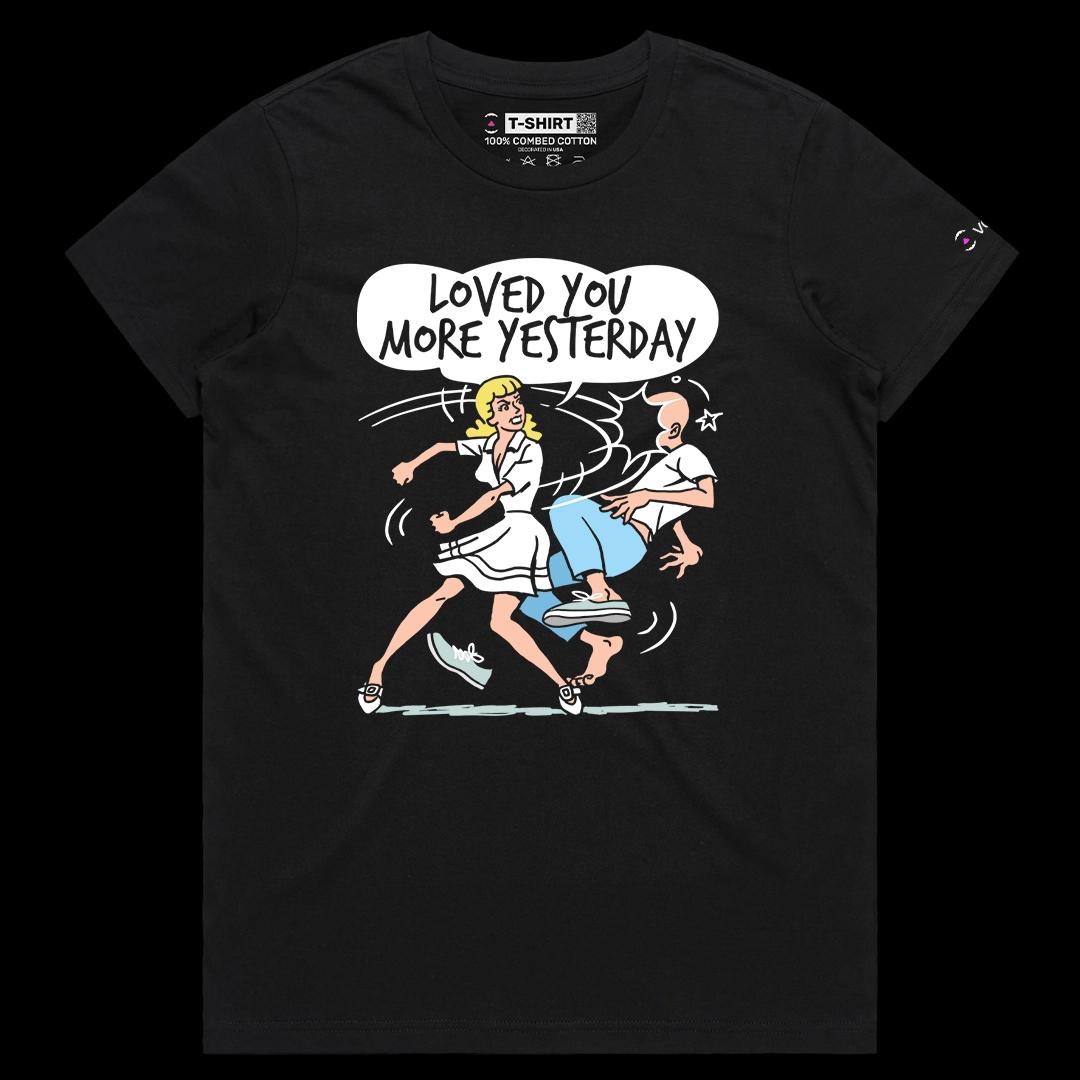 VOICEART Black Female Regular Loved You More Yesterday Funny Graphic Tee for Couples Short Sleeve T-Shirt for Men and Women