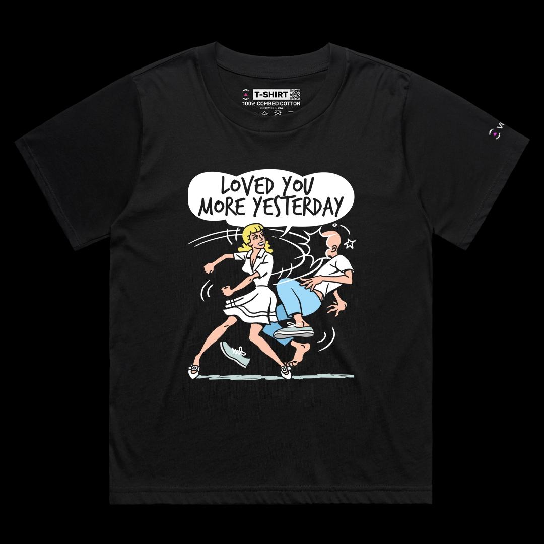 VOICEART Black Female Loose Loved You More Yesterday Funny Graphic Tee for Couples Short Sleeve T-Shirt for Men and Women