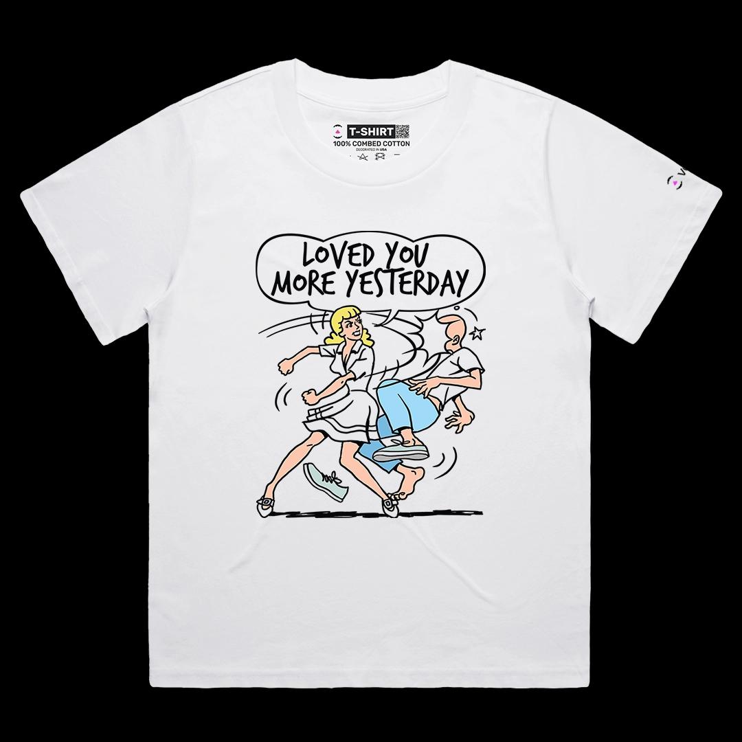 VOICEART White Female Loose Loved You More Yesterday Funny Graphic Tee for Couples Short Sleeve T-Shirt for Men and Women