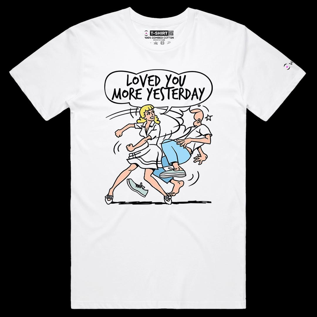 VOICEART White Male Regular Loved You More Yesterday Funny Graphic Tee for Couples Short Sleeve T-Shirt for Men and Women