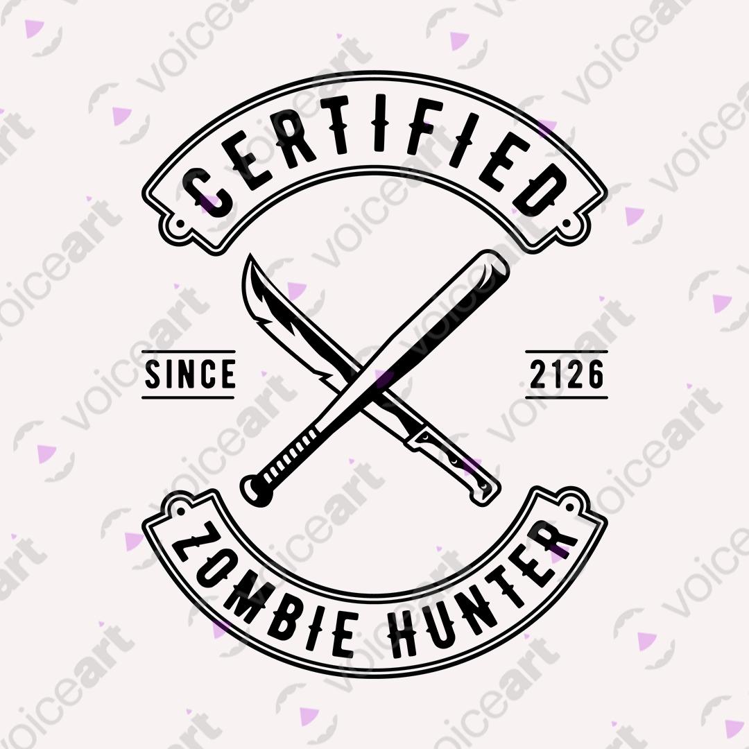 VOICEART White Watermark Zombie Hunter Funny Halloween Graphic Tee for Holidays Short Sleeve T-Shirt for Men and Women