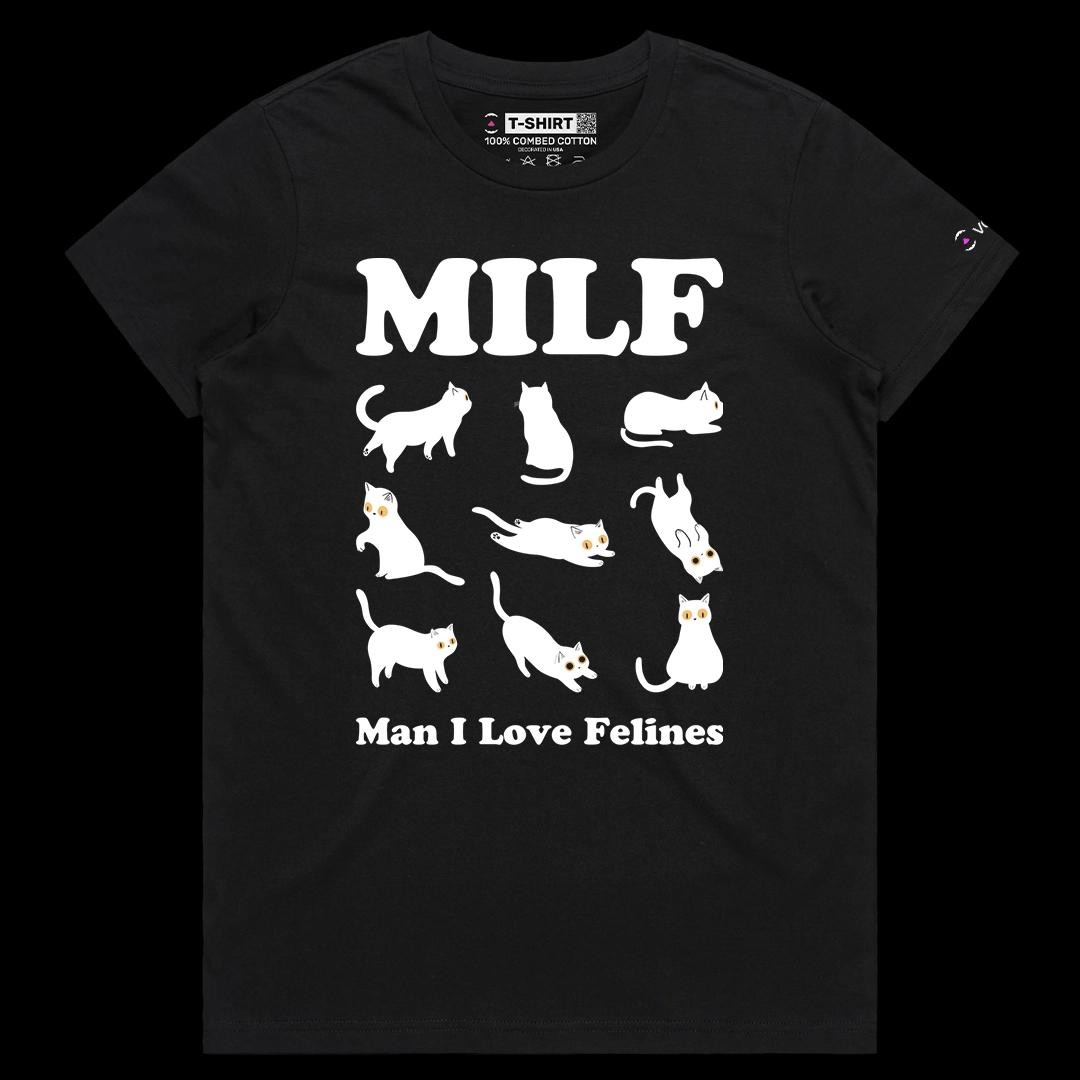 VOICEART Black Female Regular Man I Love Felines Funny Animals Graphic Tee for Cat Lovers Short T-Shirt for Men and Women