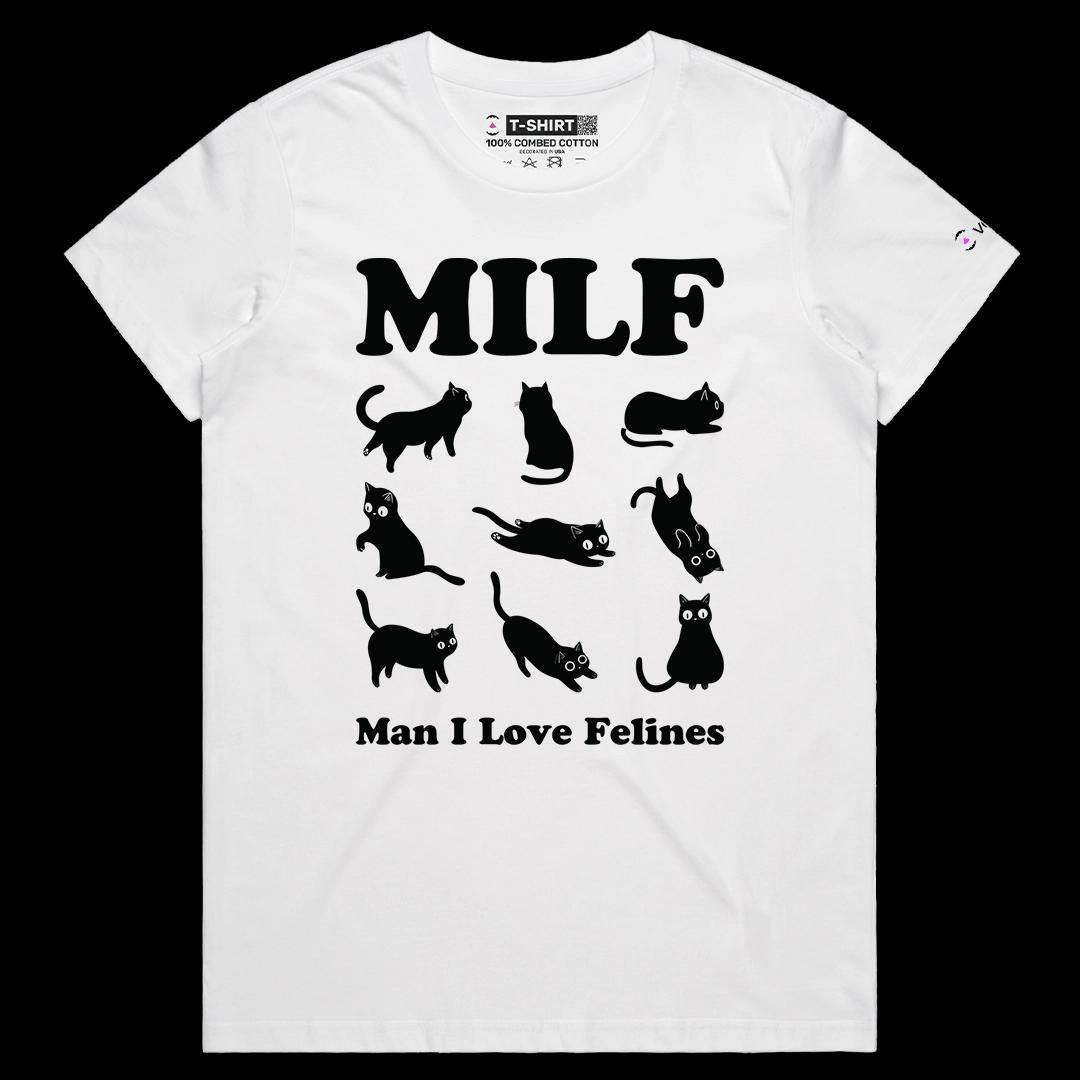 VOICEART White Female Regular Man I Love Felines Funny Animals Graphic Tee for Cat Lovers Short T-Shirt for Men and Women