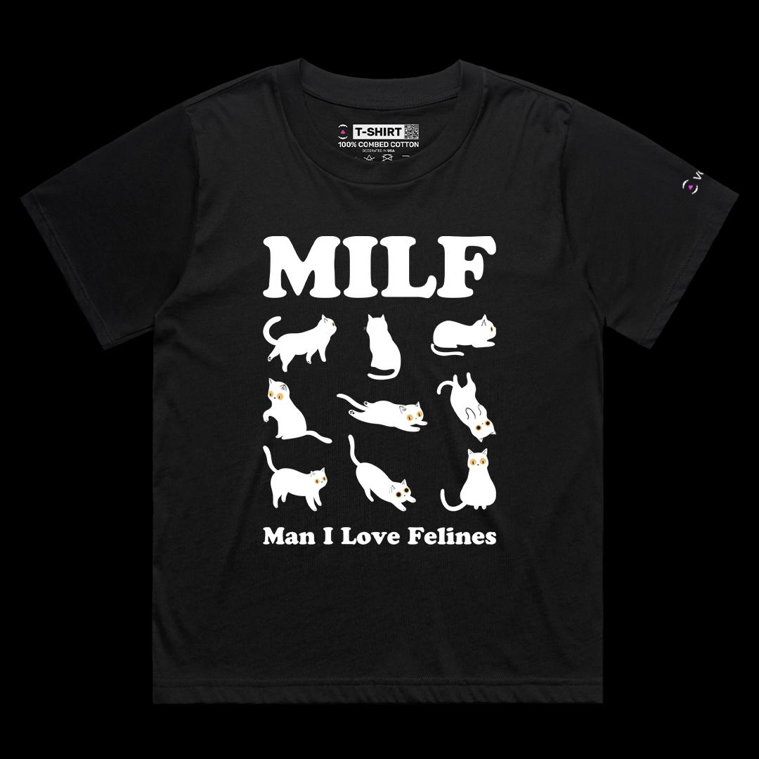 VOICEART Black Female Loose Man I Love Felines Funny Animals Graphic Tee for Cat Lovers Short T-Shirt for Men and Women