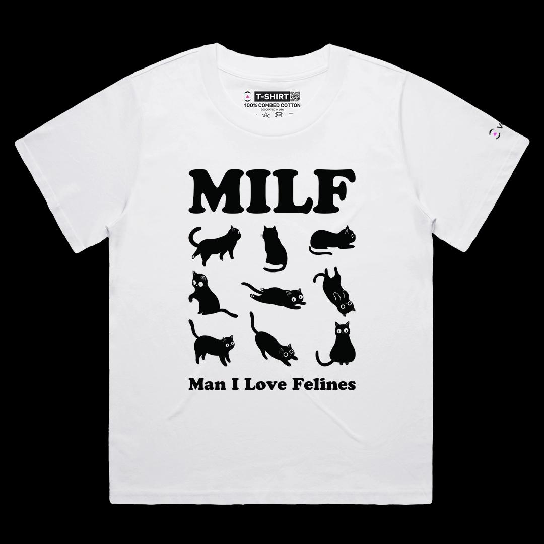 VOICEART White Female Loose Man I Love Felines Funny Animals Graphic Tee for Cat Lovers Short T-Shirt for Men and Women