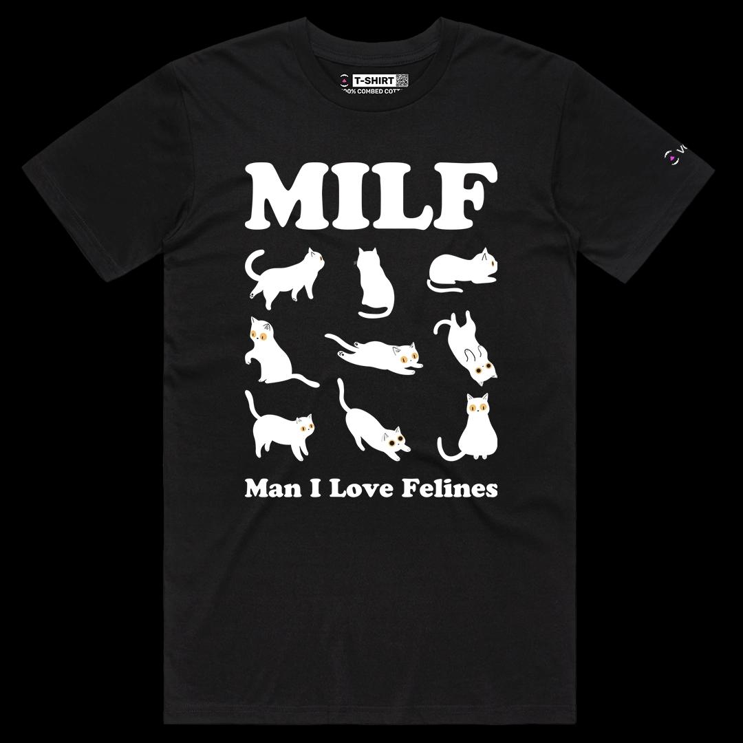 VOICEART Black Male Regular Man I Love Felines Funny Animals Graphic Tee for Cat Lovers Short T-Shirt for Men and Women