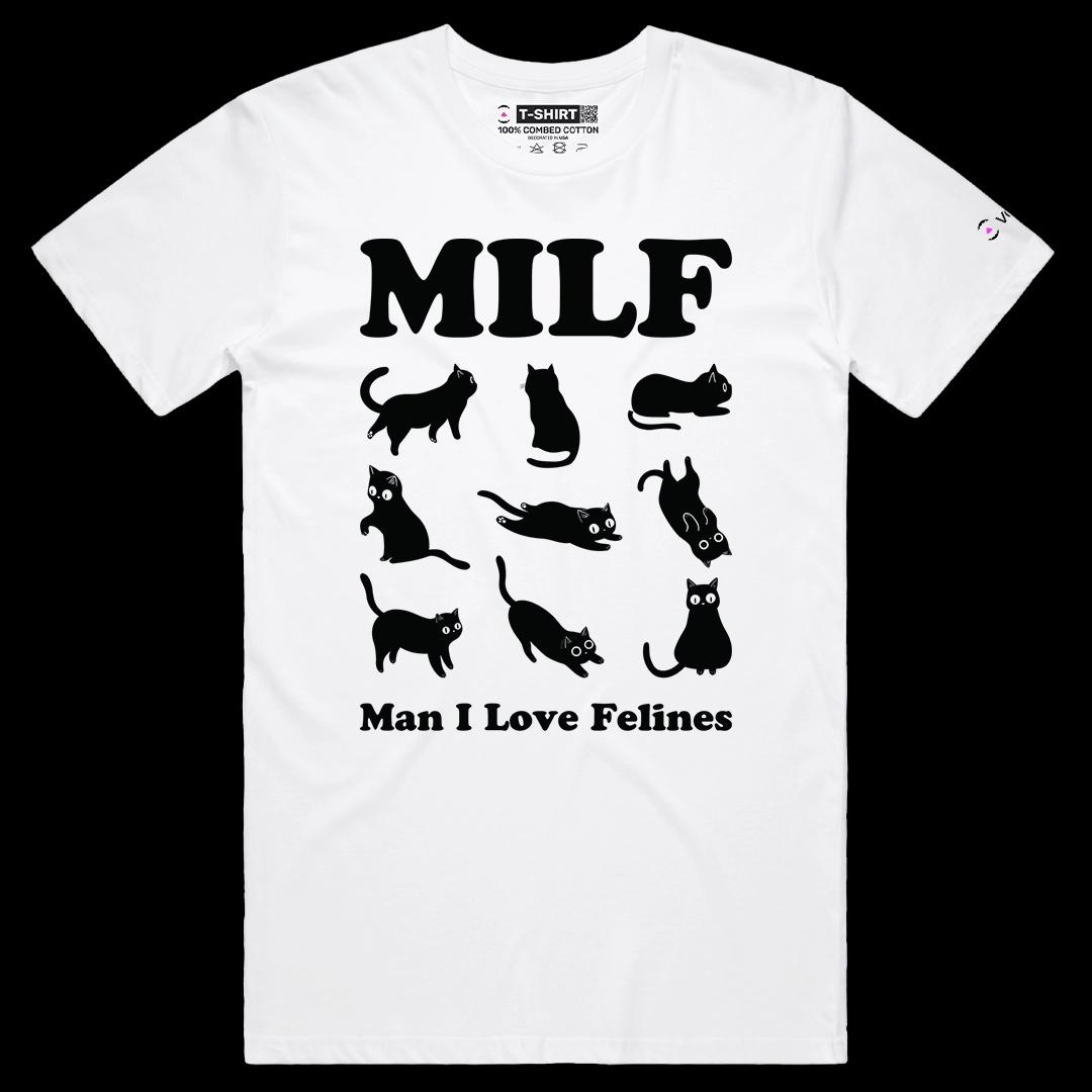 VOICEART White Male Regular Man I Love Felines Funny Animals Graphic Tee for Cat Lovers Short T-Shirt for Men and Women