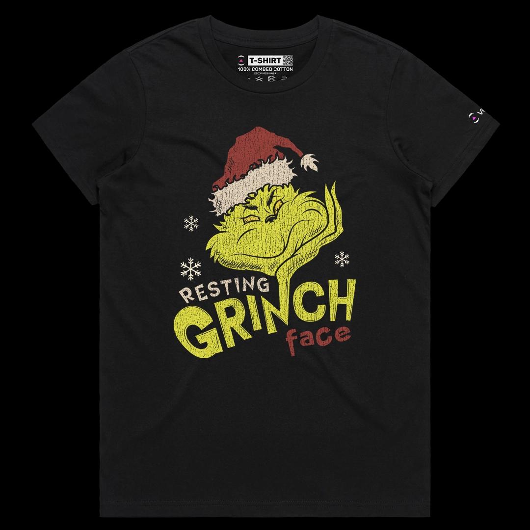 VOICEART Black Female Regular Grumpy Santa Claus Face Funny Graphic Christmas Tee for Holidays Short TShirt for Men and Women