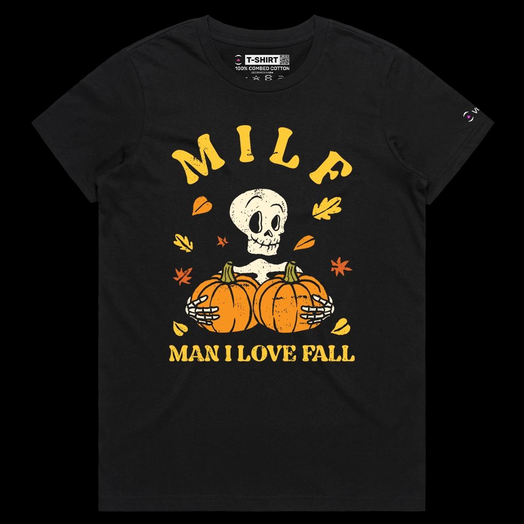 VOICEART Black Female Regular Man I Love Fall Funny Halloween Graphic Tee for Holidays Short Sleeve T-Shirt for Men and Women