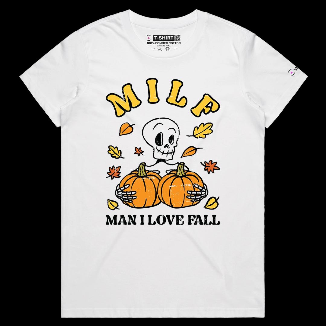 VOICEART White Female Regular Man I Love Fall Funny Halloween Graphic Tee for Holidays Short Sleeve T-Shirt for Men and Women