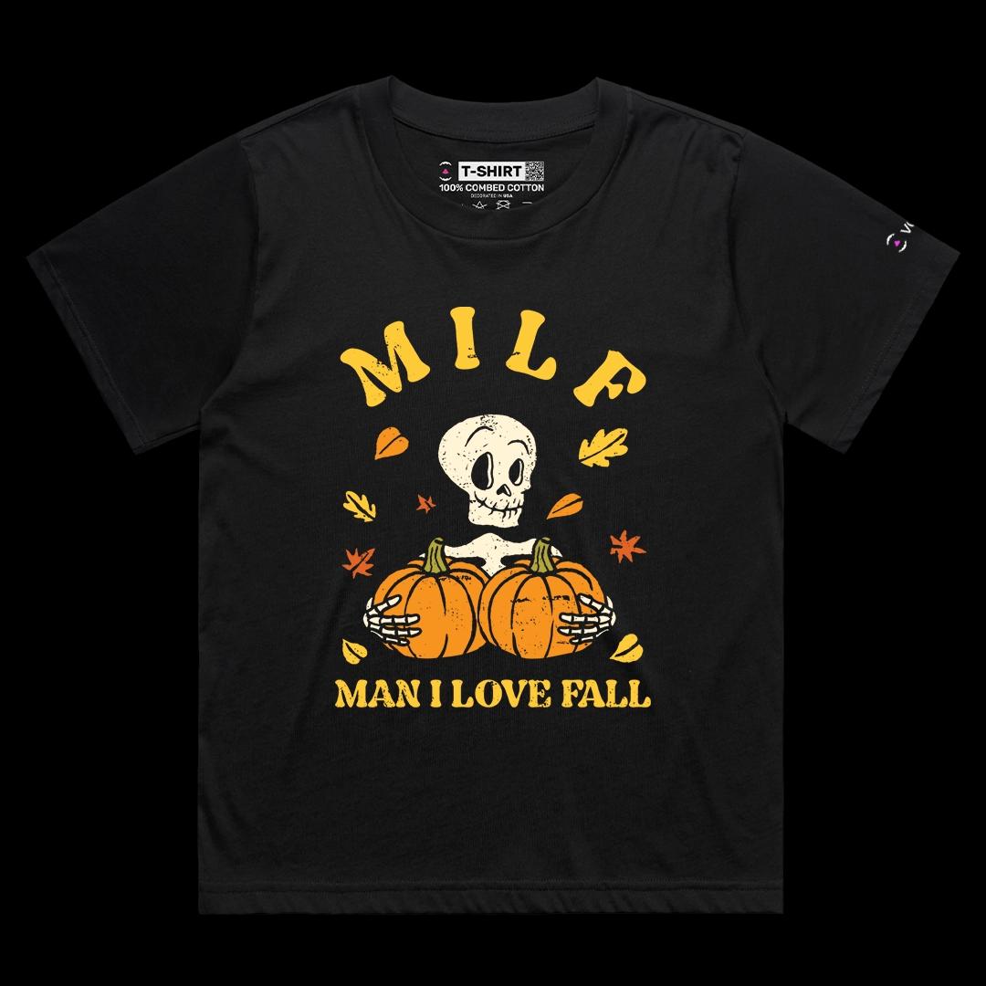 VOICEART Black Female Loose Man I Love Fall Funny Halloween Graphic Tee for Holidays Short Sleeve T-Shirt for Men and Women