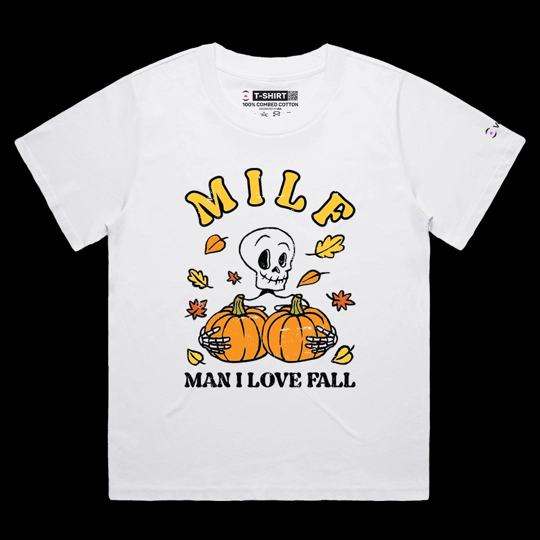 VOICEART White Female Loose Man I Love Fall Funny Halloween Graphic Tee for Holidays Short Sleeve T-Shirt for Men and Women