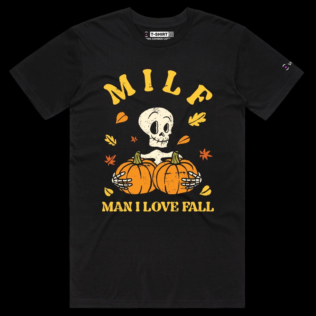 VOICEART Black Male Regular Man I Love Fall Funny Halloween Graphic Tee for Holidays Short Sleeve T-Shirt for Men and Women