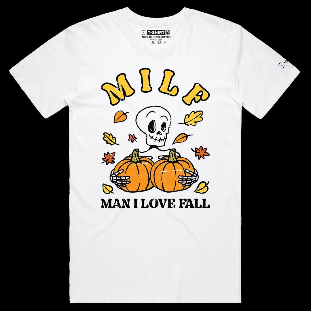 VOICEART White Male Regular Man I Love Fall Funny Halloween Graphic Tee for Holidays Short Sleeve T-Shirt for Men and Women
