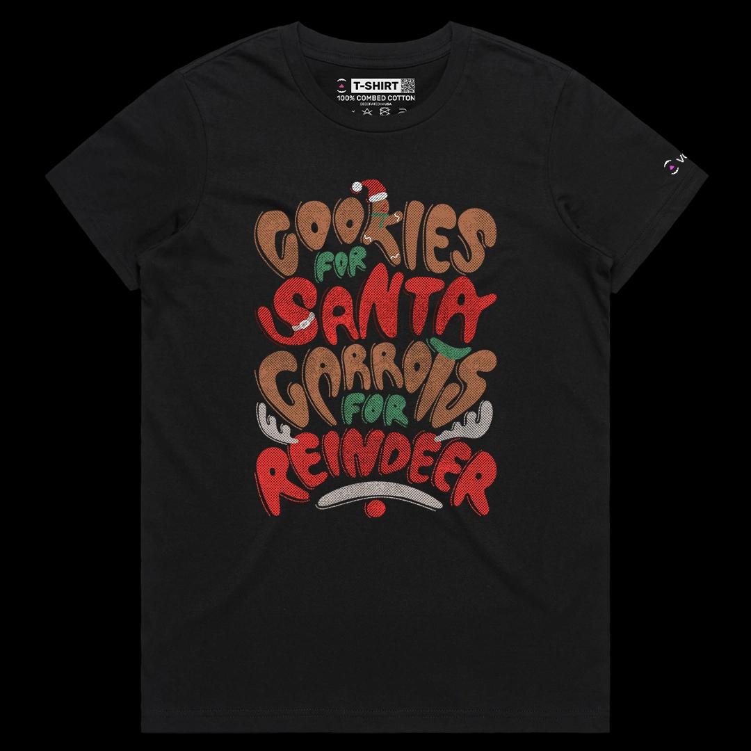 VOICEART Black Female Regular Christmas Santa Typography Graphic Tee for Holidays Short Sleeve T-Shirt for Men and Women