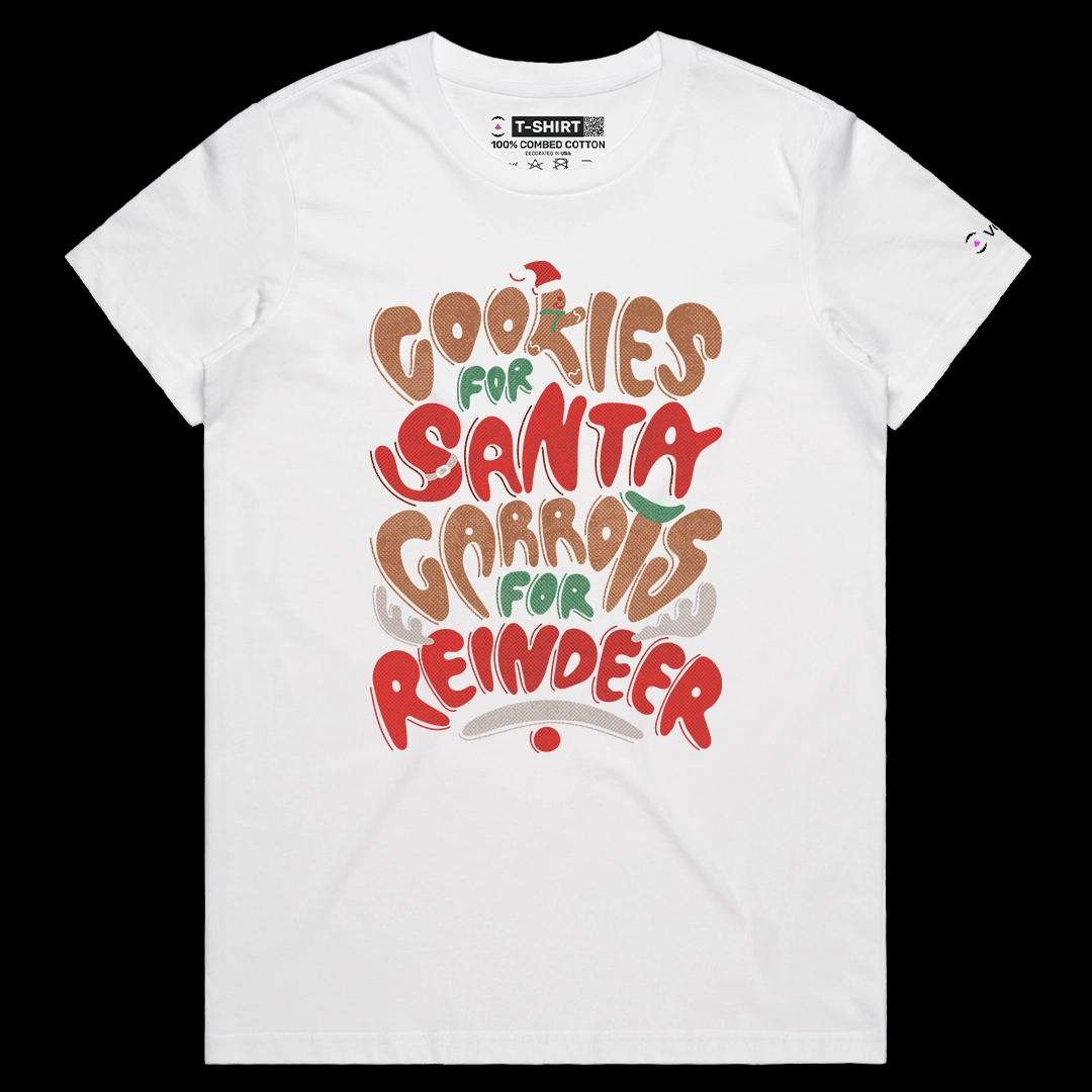 VOICEART White Female Regular Christmas Santa Typography Graphic Tee for Holidays Short Sleeve T-Shirt for Men and Women