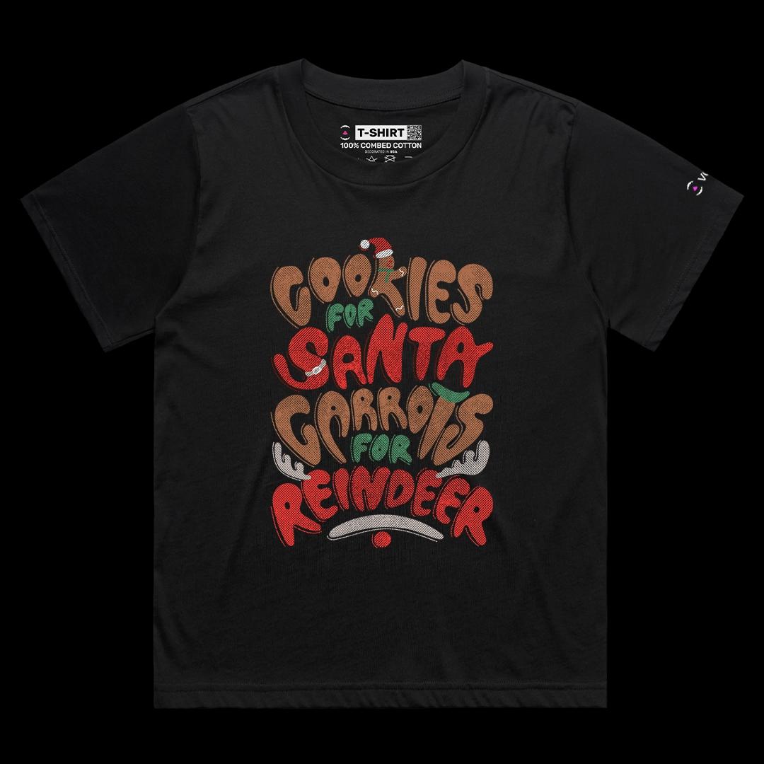 VOICEART Black Female Loose Christmas Santa Typography Graphic Tee for Holidays Short Sleeve T-Shirt for Men and Women