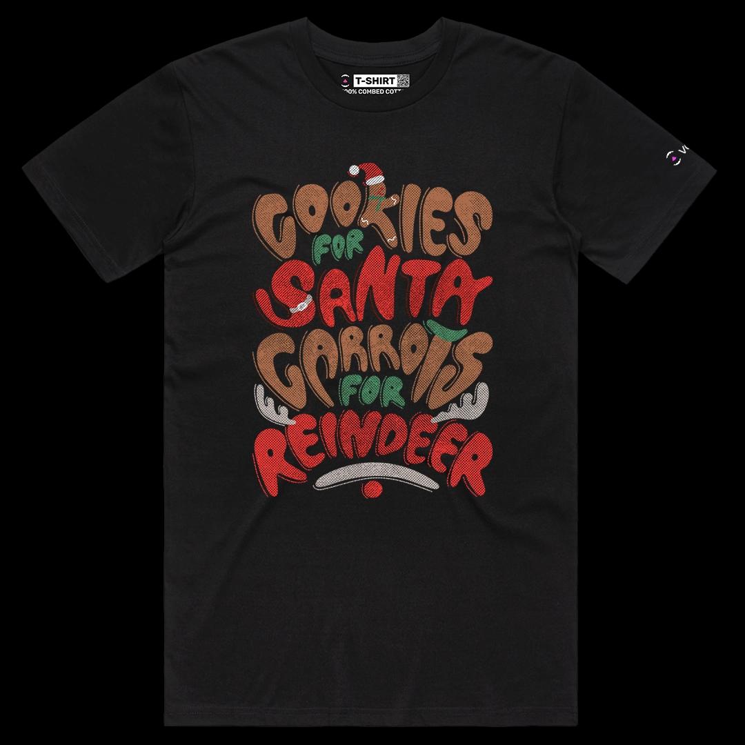 VOICEART Black Male Regular Christmas Santa Typography Graphic Tee for Holidays Short Sleeve T-Shirt for Men and Women