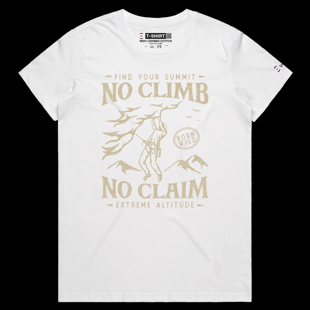 VOICEART White Female Regular No Climb No Claim Mountain Climber Graphic Tee Outdoor Adventures Short Shirt for Men and Women