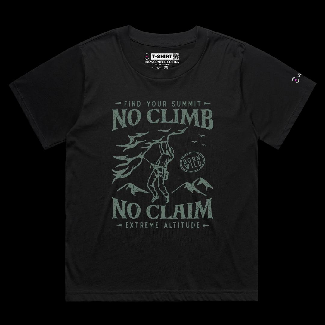 VOICEART Black Female Loose No Climb No Claim Mountain Climber Graphic Tee Outdoor Adventures Short Shirt for Men and Women