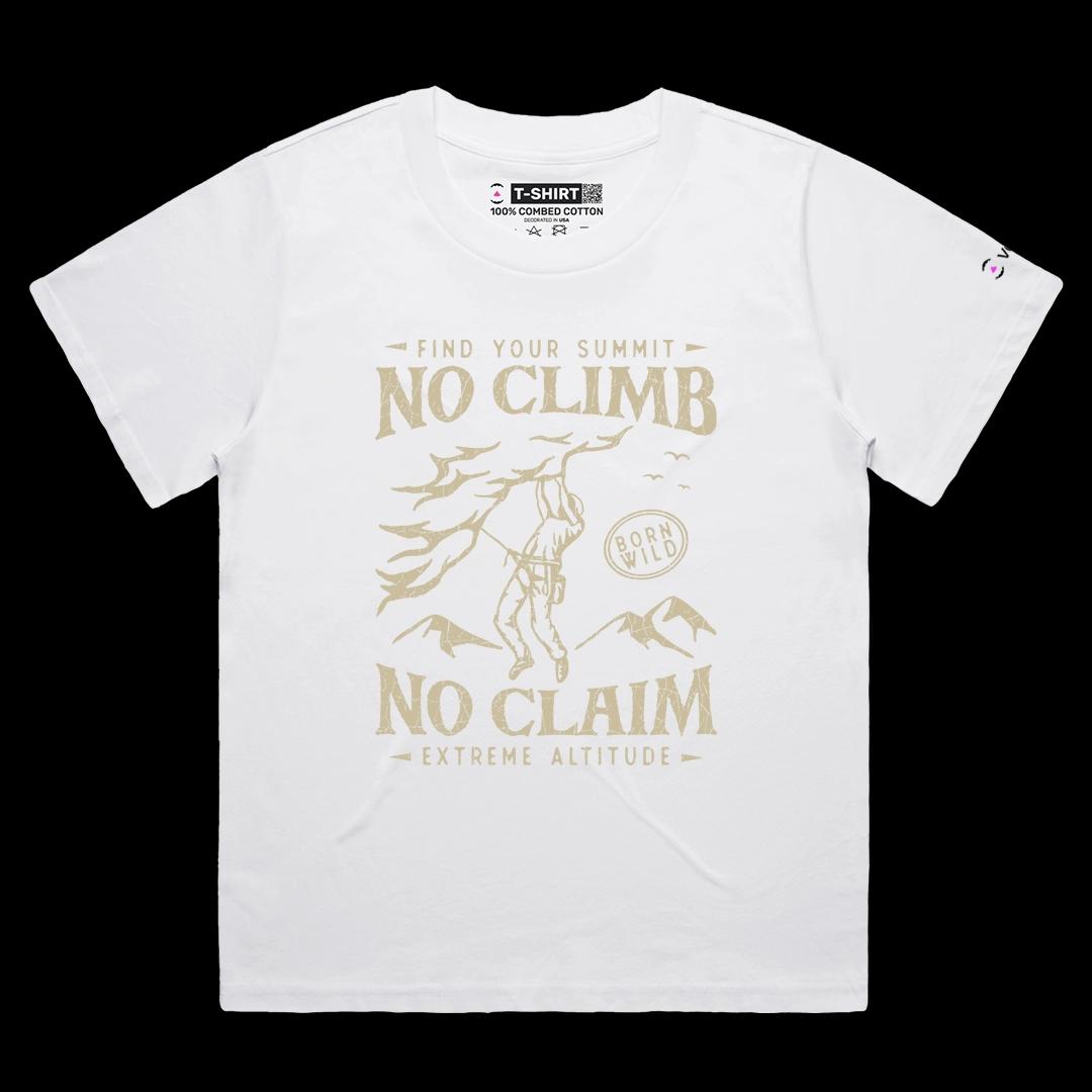 VOICEART White Female Loose No Climb No Claim Mountain Climber Graphic Tee Outdoor Adventures Short Shirt for Men and Women
