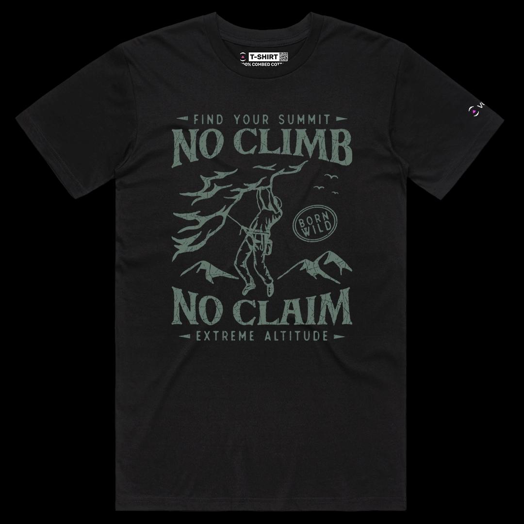 VOICEART Black Male Regular No Climb No Claim Mountain Climber Graphic Tee Outdoor Adventures Short Shirt for Men and Women