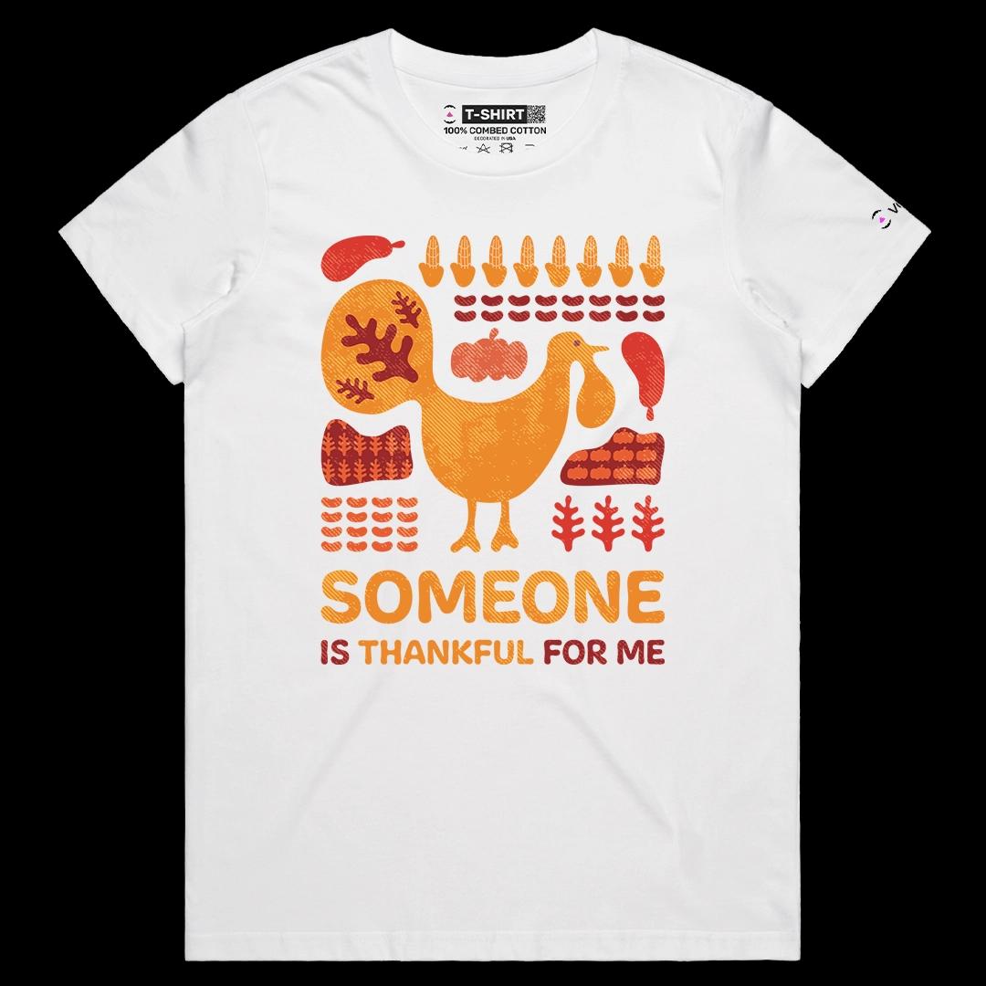 VOICEART White Female Regular Thankful Turkey Holiday Graphic Tee for Thanks Giving Day Short Sleeve TShirt for Men and Women