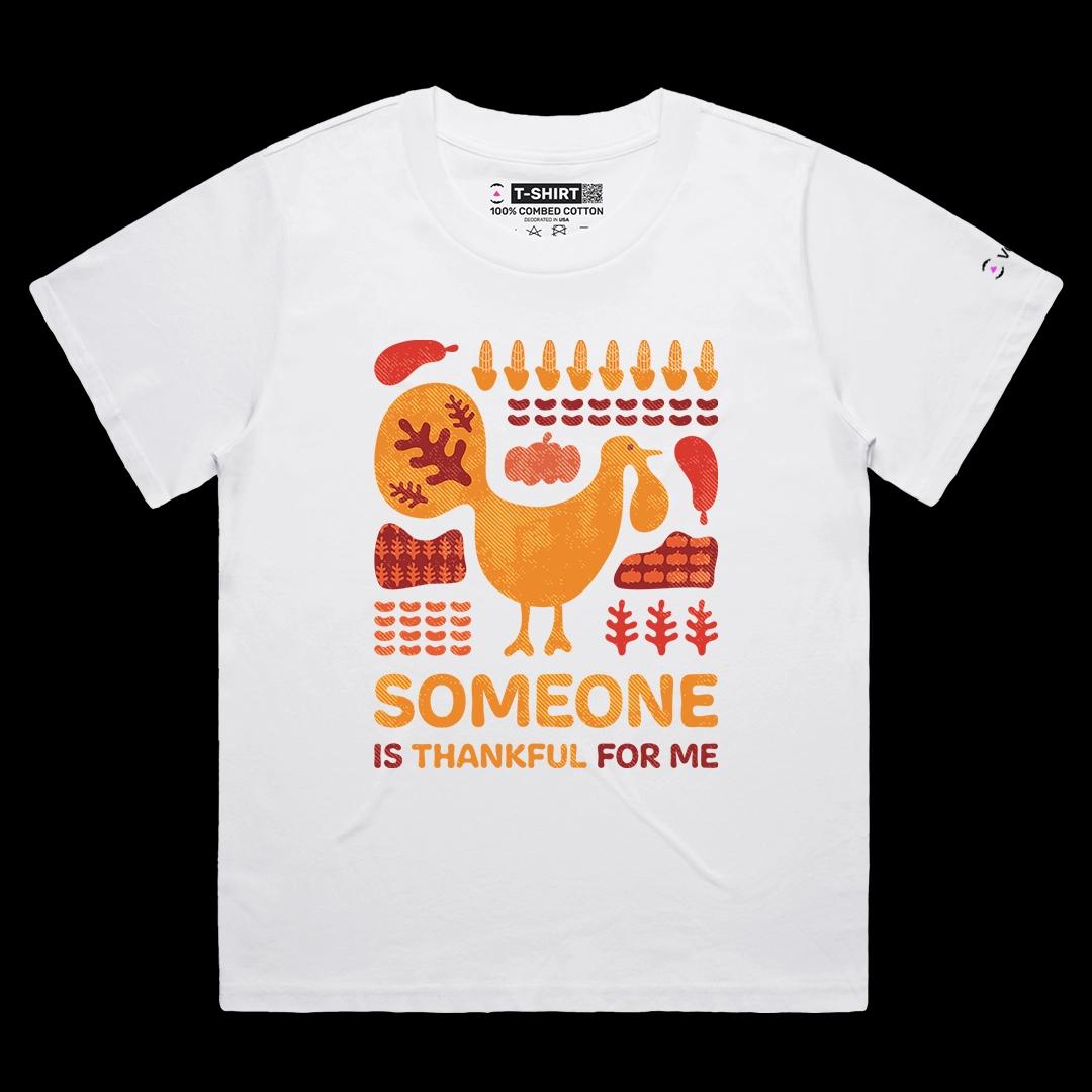 VOICEART White Female Loose Thankful Turkey Holiday Graphic Tee for Thanks Giving Day Short Sleeve TShirt for Men and Women