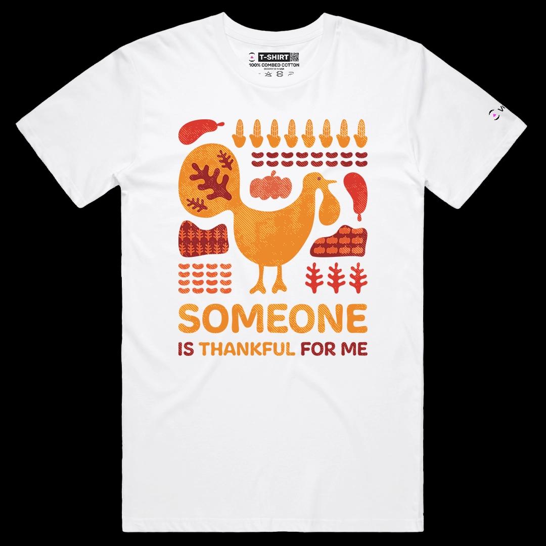 VOICEART White Male Regular Thankful Turkey Holiday Graphic Tee for Thanks Giving Day Short Sleeve TShirt for Men and Women