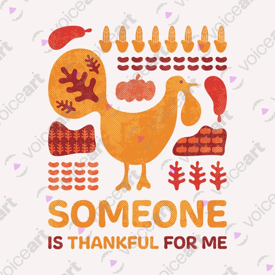 VOICEART White Watermark Thankful Turkey Holiday Graphic Tee for Thanks Giving Day Short Sleeve TShirt for Men and Women