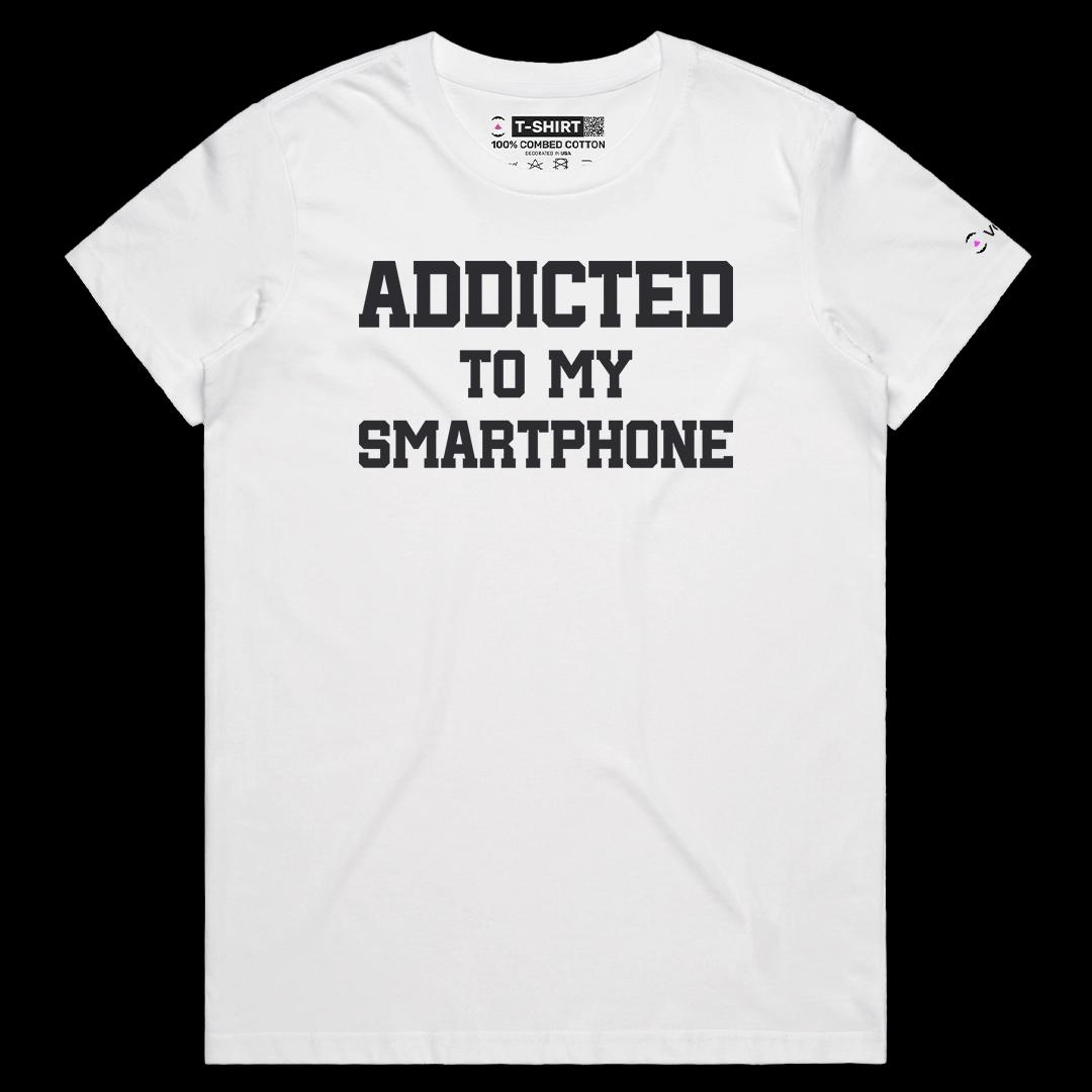 VOICEART White Female Regular Addicted To My Smartphone Dad Jokes Funny Typography Tee Short Sleeve T-Shirt for Men and Women