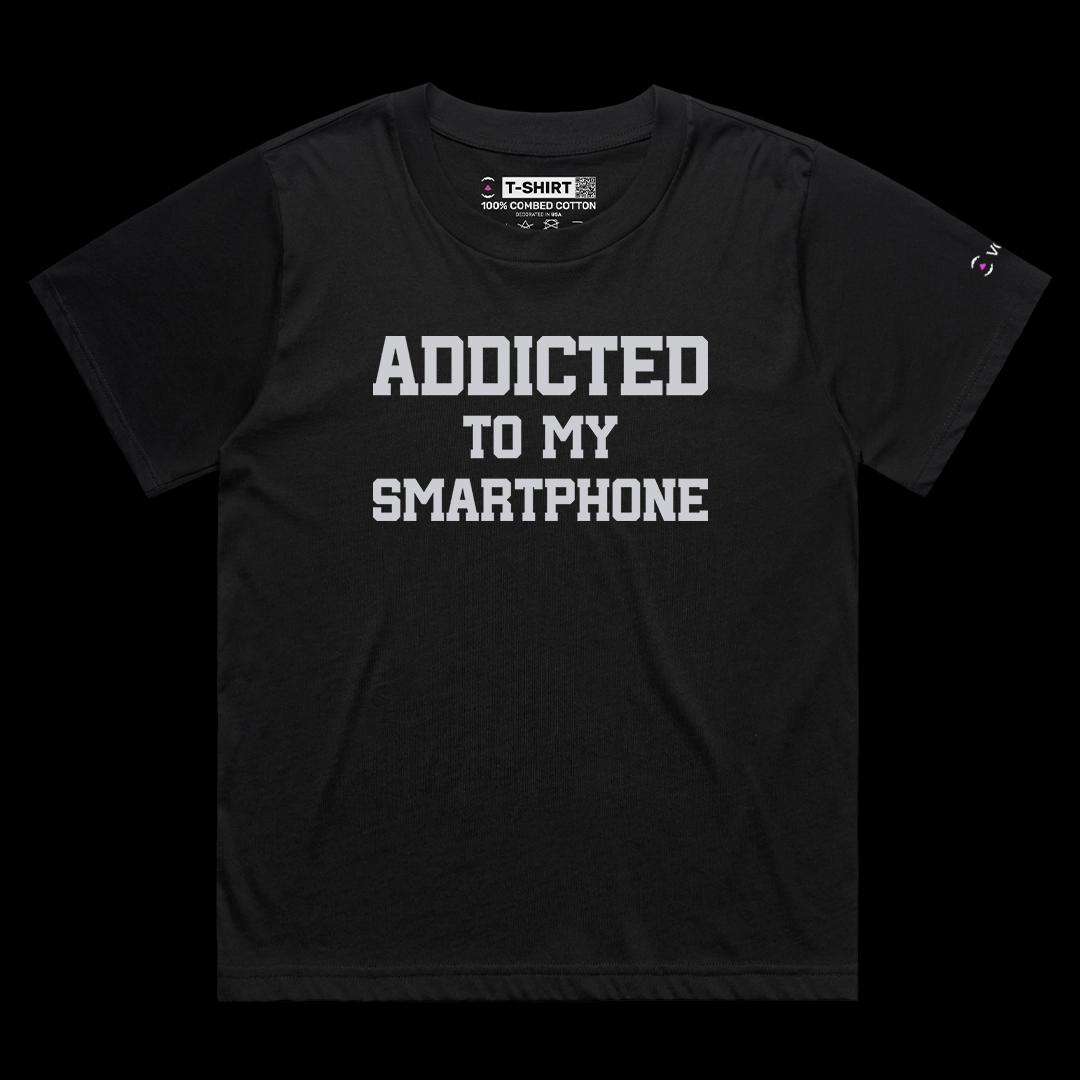 VOICEART Black Female Loose Addicted To My Smartphone Dad Jokes Funny Typography Tee Short Sleeve T-Shirt for Men and Women